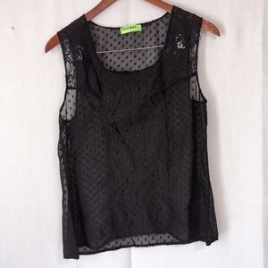 Fresh Brewed Black Sheer Lace Front Blouse Size Large